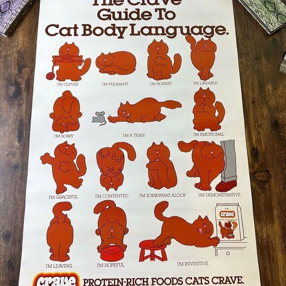 Vintage original CRAVE Cat Food full size poster advertising 1982 Kal Kan Guide - Picture 1 of 6